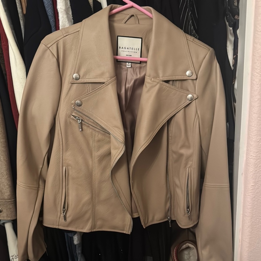 Bagatelle Women's Taupe Faux Leather Moto Jacket